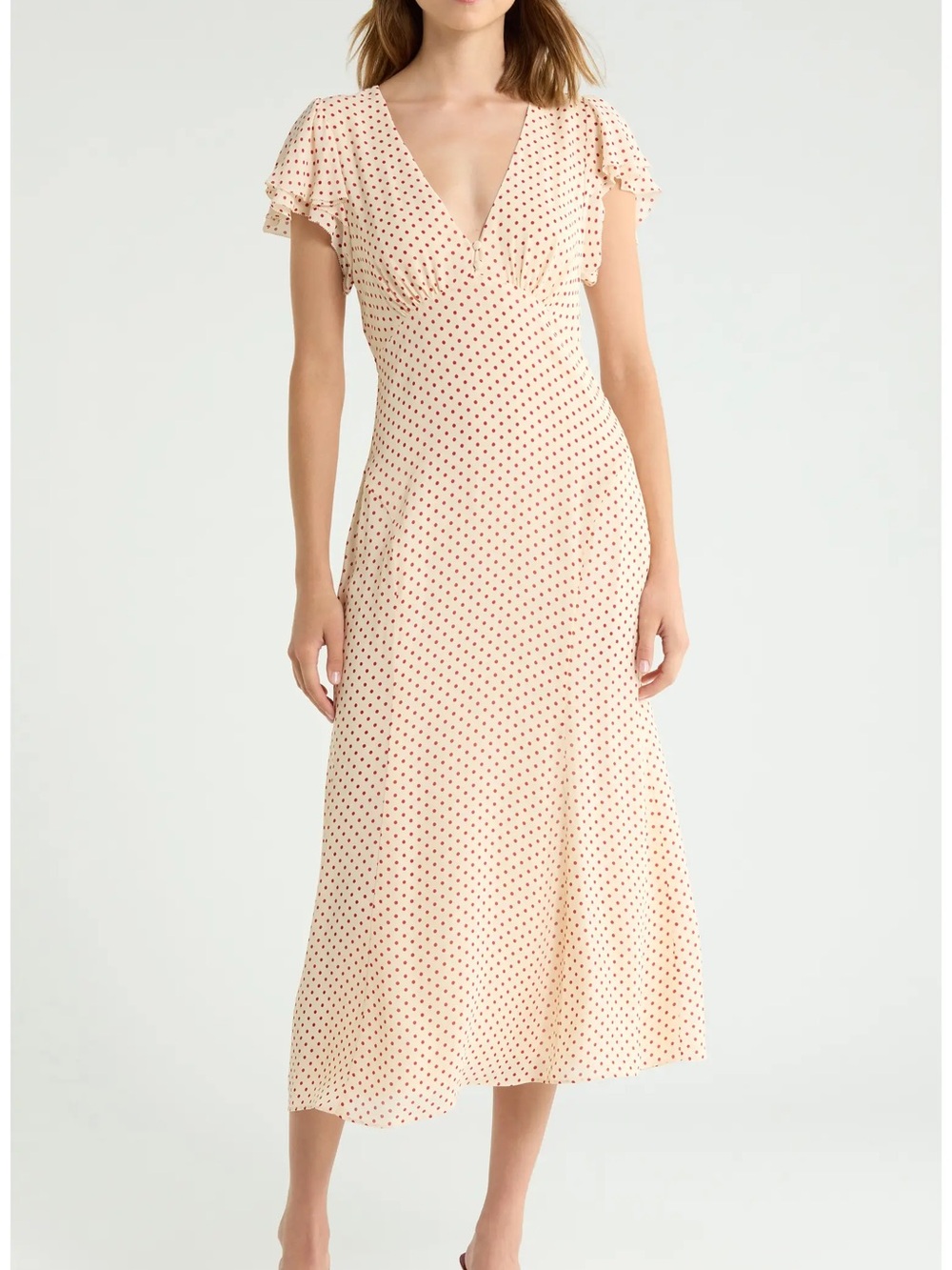 REFORMATION Frost Dot Flutter Sleeve Maxi Dress